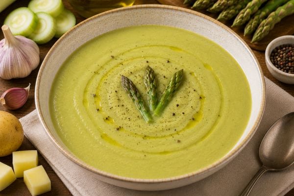 Crema de espárragos con puerro y papa