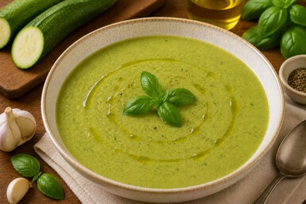 Crema de zucchini y albahaca casera