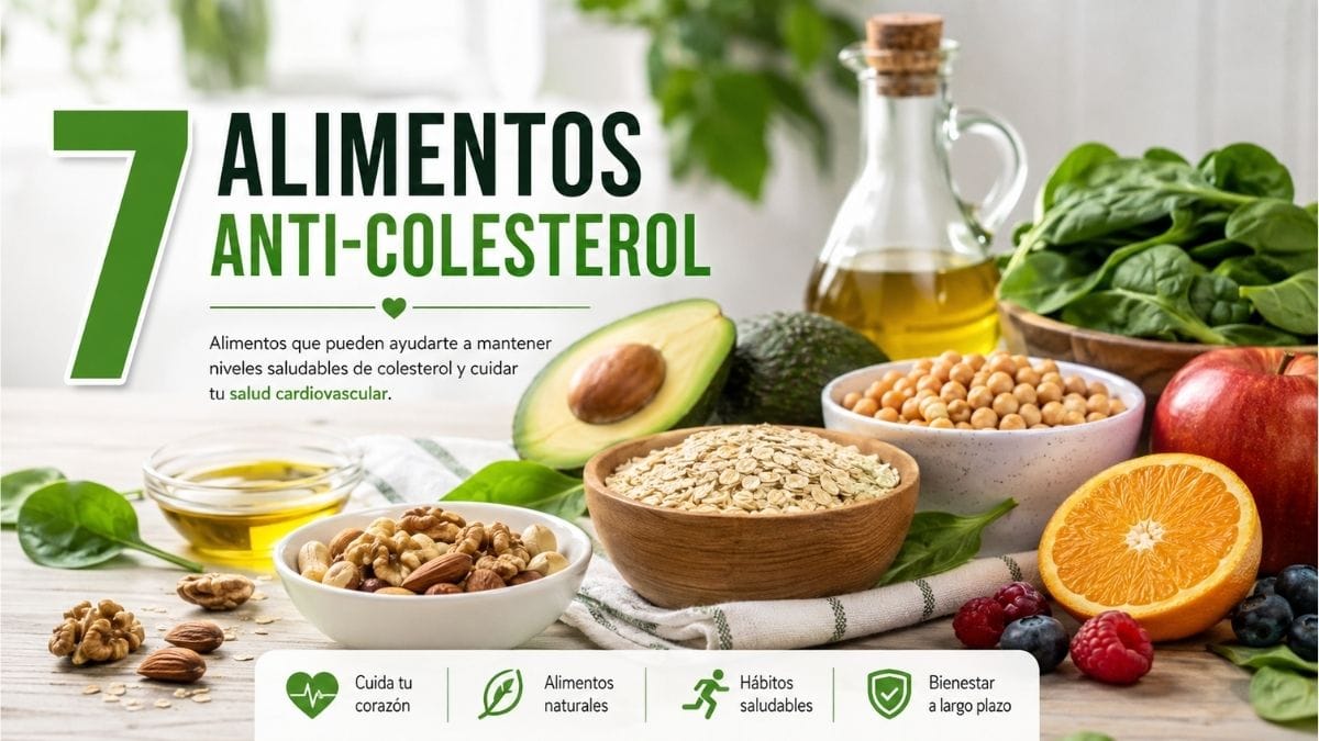 Avena, frutos secos, palta, legumbres, verduras de hoja verde, aceite de oliva y frutas frescas representan siete alimentos que ayudan a mantener niveles saludables de colesterol.