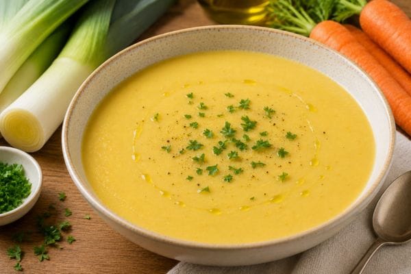 Crema de puerros y zanahoria casera
