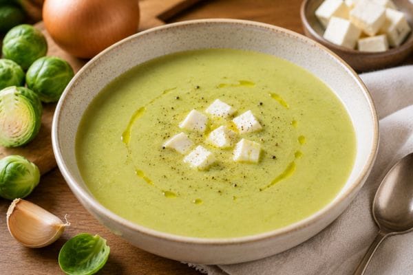 Crema de repollitos de Bruselas con queso fresco