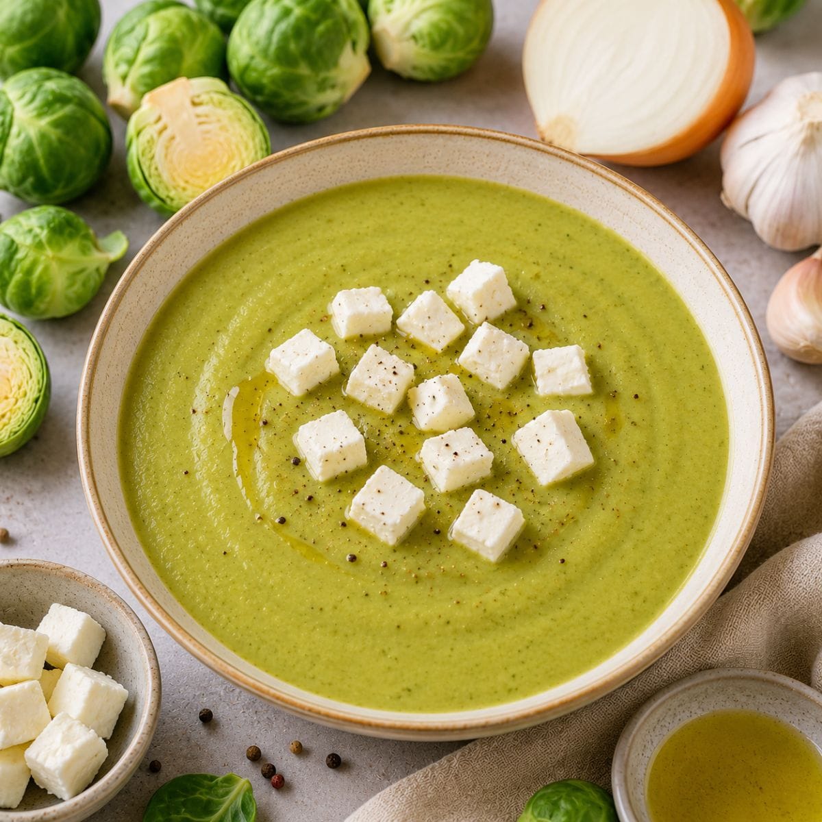 Crema de repollitos de Bruselas con queso fresco