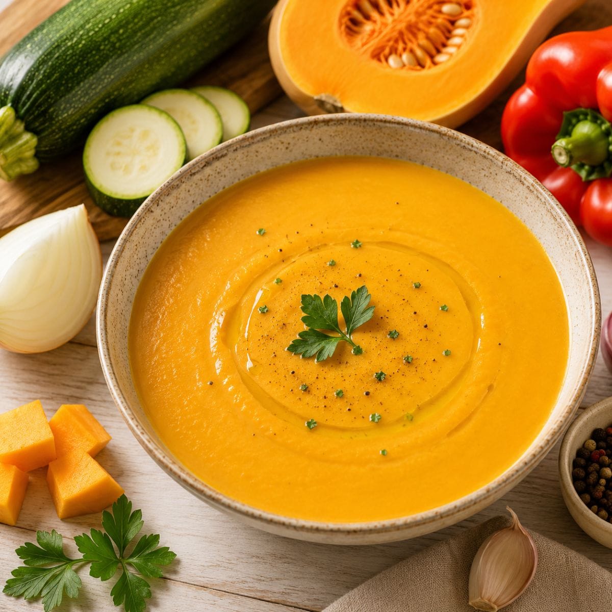Crema de zapallo y zapallito italiano preparada en Soup Maker KALTER