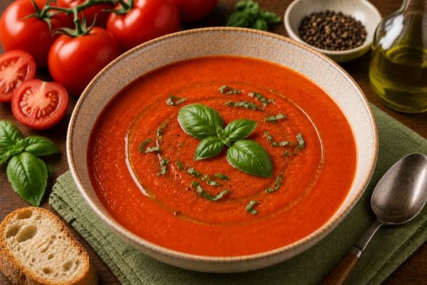 Sopa de tomate y albahaca casera