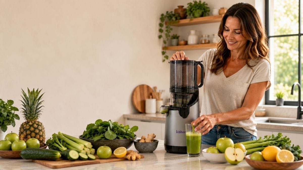 Jugo verde preparado con frutas y verduras frescas como parte de una alimentación saludable.