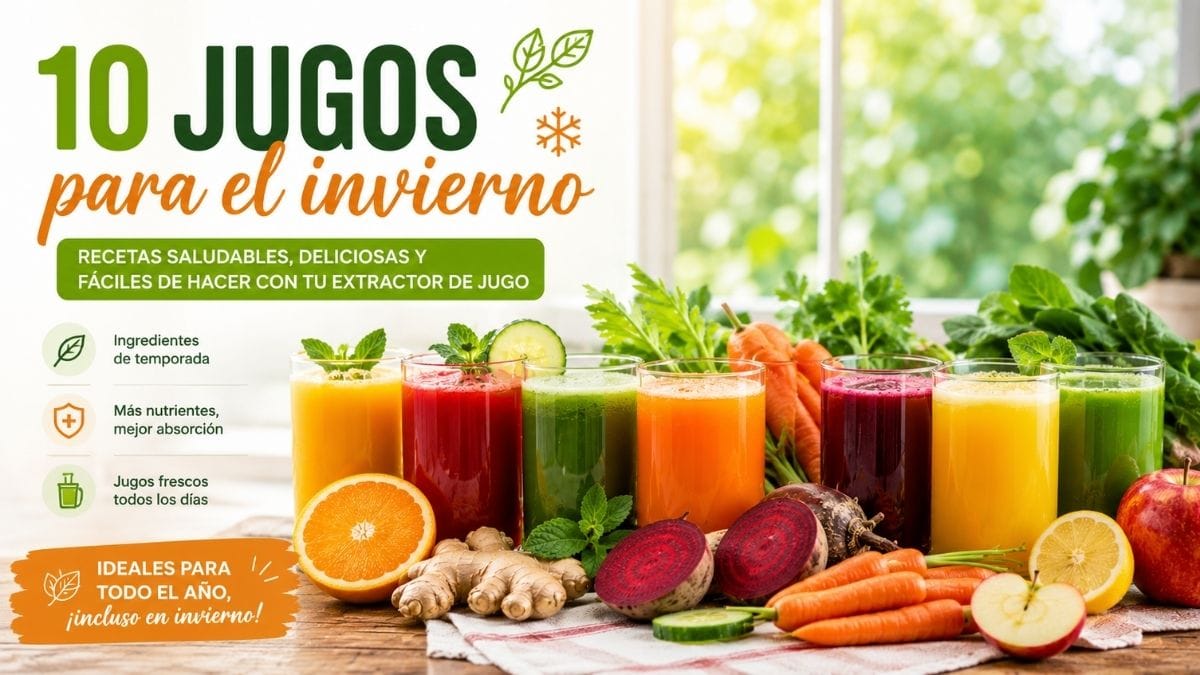 10 jugos naturales para el invierno preparados con frutas y verduras de temporada, ideal para elaborar con un extractor de jugo prensado en frío.