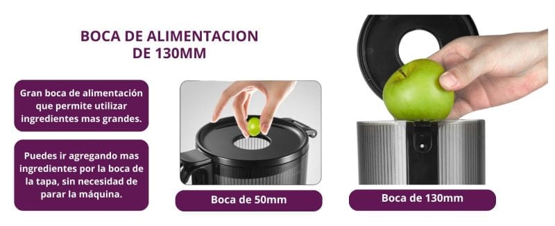 Tolva de boca extra ancha de 130mm de Extractor KALTER SJ-026 Slow Juicer