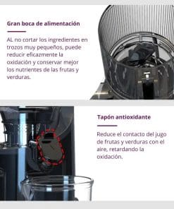Gran boca de alimentación de 130mm y tapón antioxidante de slow juicer kalter sj-026