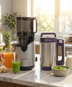 Extractor KALTER gris junto a máquina para sopas y leches con alguna preparaciones