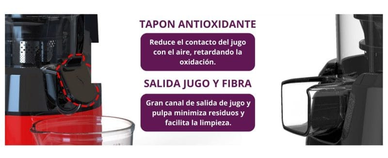 Tapón antioxidantes y grandes canales de salida de jugo y fibra de Extractor KALTER Slow Juicer
