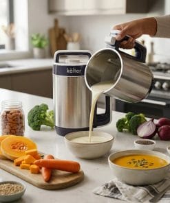 soup maker kalter junto a preparaciones de crema y leche de almendras