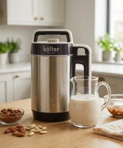Maquina para leches vegetales kalter junto a preparación de leche de almendras