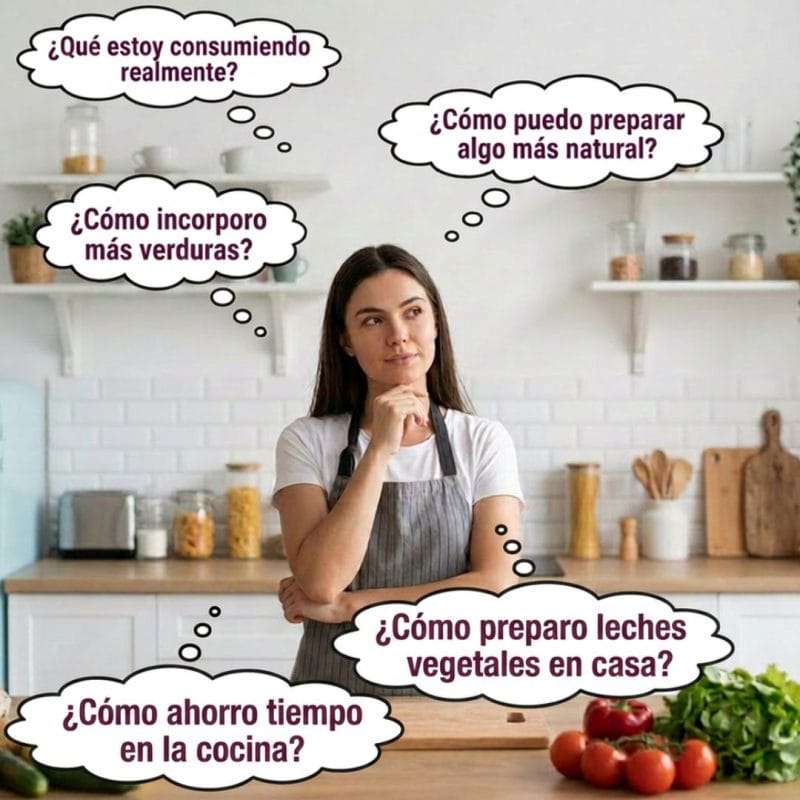 Mujer reflexionando sobre alimentación saludable