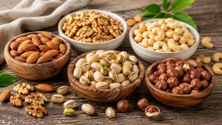 Variedad de frutos secos: almendras, nueces, pistachos, avellanas y castañas de cajú